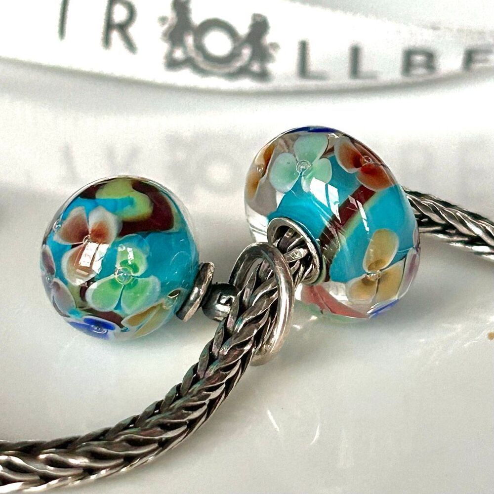 TROLLBEADS Daydream Blossom Bead & Tassel Set 2013 1st Gen LAA 925S in TB Pouch